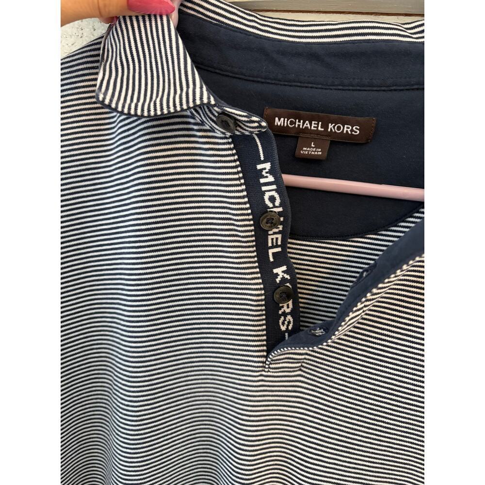 Michael Kors Striped Polo Shirt – Navy & White Logo Trim Men’s Size L - Picture 4 of 7